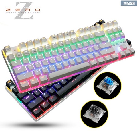 Metoo Gaming Mechanical keyboard 87 key  blue switches Backlit Led Wired  teclado mecanico  keyboard Russian Stickers ► Photo 1/6