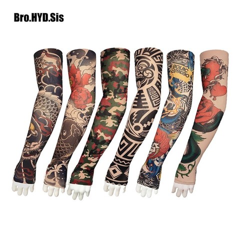 2Pieces/lot Cooler Summer Fake Tattoo Gloves Arm Sleeve Men Women UV Sun Protection Cool Cycling Sleeves Girls Dress Stockings ► Photo 1/6