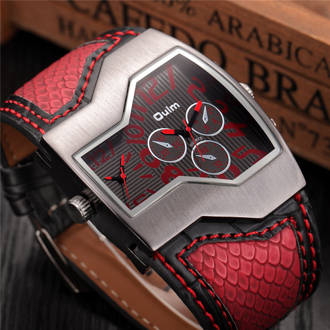 Oulm Top Luxury Brand Men Quartz Watches Double Time Show Snake Band Casual Male Sports Watches Clock Hours relogio masculino ► Photo 1/6