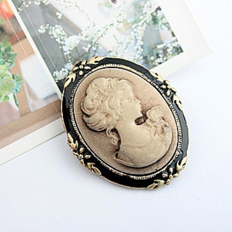 Ladies Elegant Lace Ribbon Bow Queen Cameo Pearl Vintage Brooch Lady Gifts