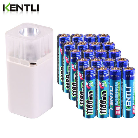 KENTLI  1.5v 1180mWh AAA rechargeable polymer lithium battery + 4 slots aa aaa lithium battery charger with flashlight ► Photo 1/6
