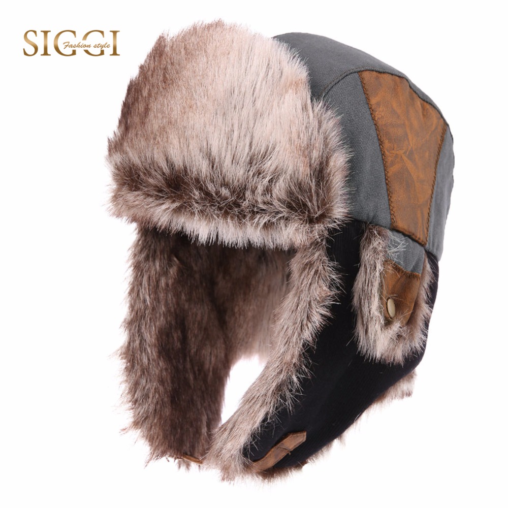 Winter Warm Bomber Hats for Men Faux Fur Soft Lining Russia Hats Fashion Adjustable Ear Flap Unshanka Cap 