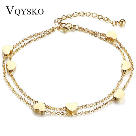Fashion Heart Double layer Bracelet&Anklet For Women Adjustable Temperament Stainless Steel Chain Bracelets Jewelry Wholesale ► Photo 1/6