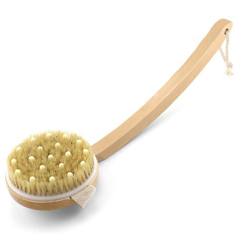 Detachable Natural Long Wood Bristle Body Brush Massager Back Spa Scrubber Wooden Brush Body Brush With Bent Wooden Handle ► Photo 1/6