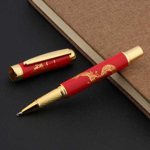 red Porcelain With Golden Dragon Painting gift Trim Rollerball Pen ► Photo 1/3