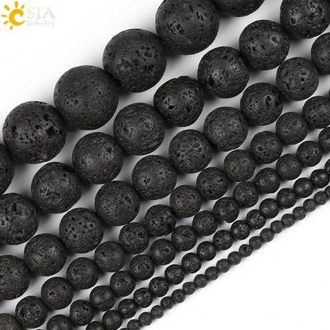 CSJA DIY Jewelry Making Round Natural Stone Black Lava Beads 4 6 8 10mm 12mm 14mm Volcanic Raw Material Necklace Bracelet E193 ► Photo 1/6