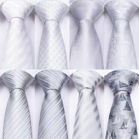 DiBanGu Designer 18 Colors White Sliver Men's Ties Hanky Cufflinks Set Silk Neck ties For Men Wedding Party Business Mens Tie ► Photo 1/6