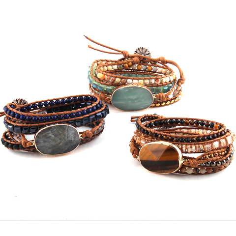 RH Fashion Boho Beaded Bracelet Handmade Mixed Natural Stones & Crystal Stone Charm 5 Strands Wrap Bracelets Women Gift DropShip ► Photo 1/6
