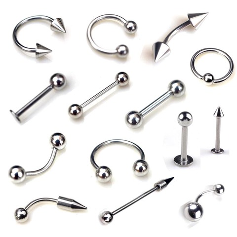 5pcs/lot Silver Color Stainless Steel Eyebrow Navel Belly Lip Tongue Nose Piercing Bar Ring Labret Barbell Tunnel Body Jewelry ► Photo 1/6