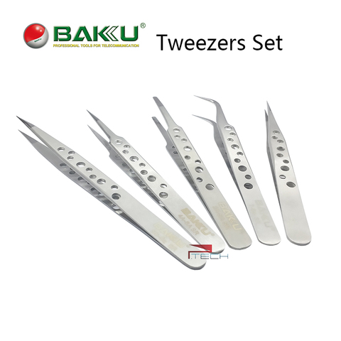 5pcs Tweezers of BAKU Hollow-Out Design, Ultra Rigidity Fine Point Anti-Static Stainless Steel Tweezers Set for iPhone Repair ► Photo 1/6