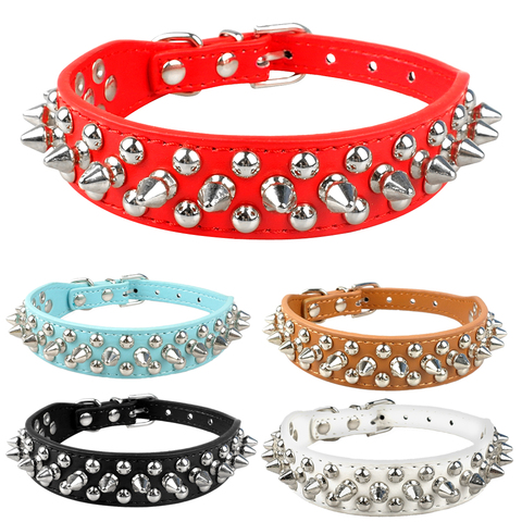 Leather Dog Cat Collar 1 Row Spiked Studded Puppy Pet Collars for Small Medium Dogs Chihuahua Yorkies XXS XS ► Photo 1/6