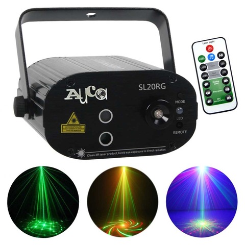 Mini Remote 24 Patterns RG Red Green Laser Projector 3W Blue LED Lights DJ Home Party Wedding Show Stage Lighting Effect SL24RG ► Photo 1/6
