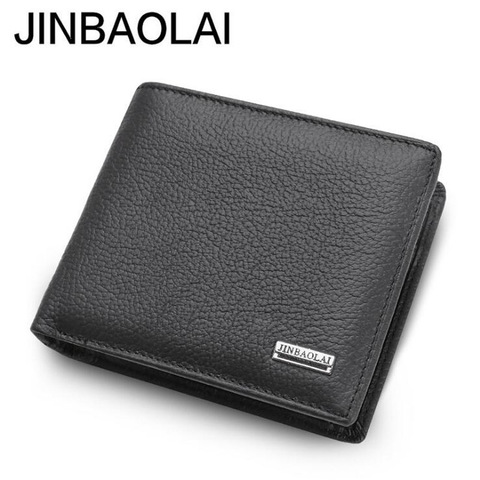 Jinbaolai Men's Genuine leather wallet with coin pocket short designer purse for man card holder interior zipper pocket ► Photo 1/6