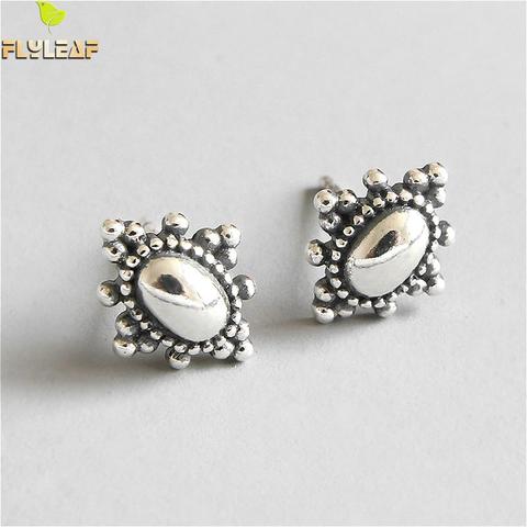 Flyleaf 925 Sterling Silver Stud Earrings For Women Personality Oval Femme Simple Vintage Earings Fashion Jewelry Party ► Photo 1/5