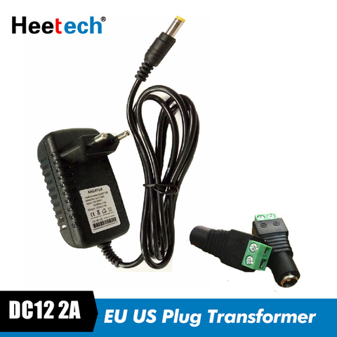 EU US Plug Transformer Driver AC100-240V To DC 12V 2A LED Power Supply +1pcs Female Connector For LED Strip ► Photo 1/6