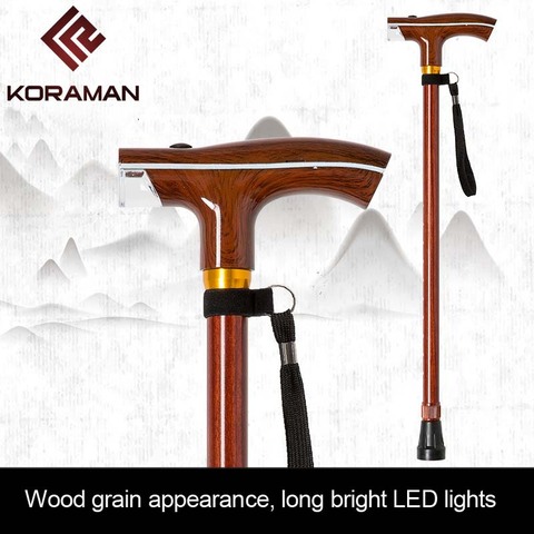NEW old man stick with lamp intelligent  wood color multifunctional crutch scalable lighting rod old outdoor walking stick ► Photo 1/6