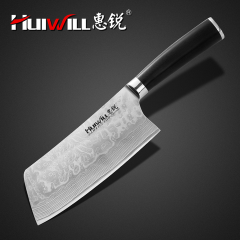 HUIWILL Luxury Damascus Stainless Steel Kitchen Knives Japanese Carbon Steel Chef Cleaver Slicing Knife with G10 Handle ► Photo 1/6