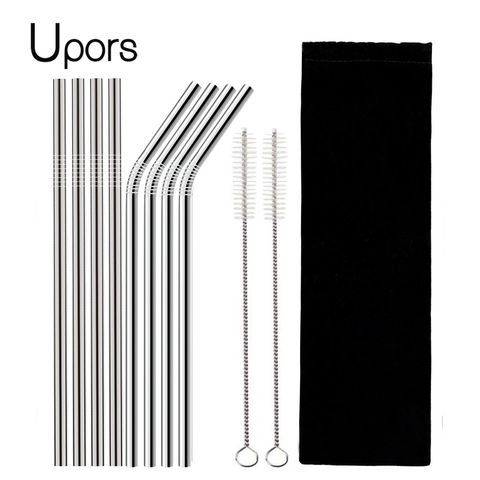UPORS 4/8Pcs Reusable Drinking Straw High Quality 304 Stainless Steel Metal Straw with Cleaner Brush Wholesale ► Photo 1/6