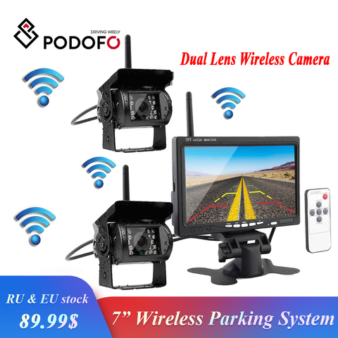 Podofo Wireless Dual Backup Car Rearview Camera Parking Assistance System Waterproof IR Night Vision 7
