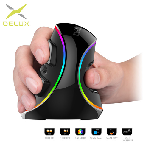 Delux M618 PLUS Ergonomics Vertical Gaming Mouse 6 Buttons 4000 DPI RGB Wired/Wireless Right Hand Mice For PC Laptop Computer ► Photo 1/6