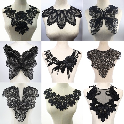 Black Flower Leaf Embroidery Collar Venise Lace Flowers Neckline Collar Applique Trim and Lace fabric sewing supplies ► Photo 1/5