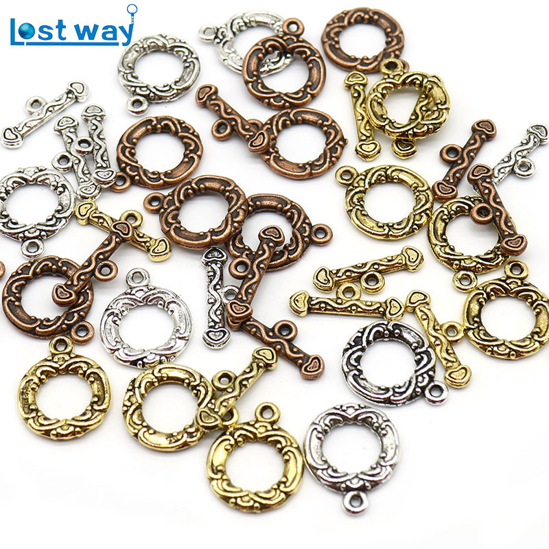 wholesale 30 Sets Tibetan Silver Round Toggle Clasp Jewelry Making Findings