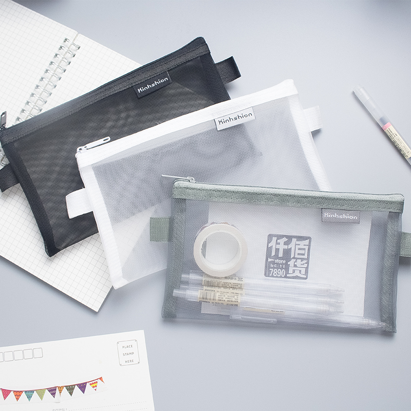 XUES® Simple Transparent Mesh Pencil Case Office Student Pencil Cases Nylon 