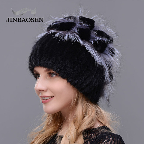 Russian fur  Woman winter fashion real mink fur hat wool ski rabbit natural fox knit hat warm ear protection travel hat ► Photo 1/6