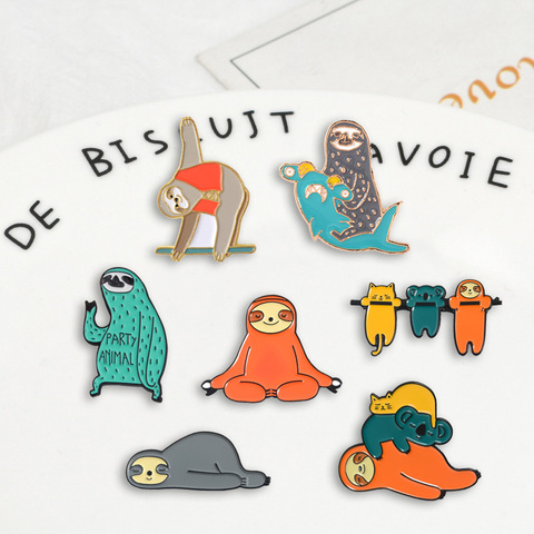 Fun animal sloth series Badges Brooches cute nickname Flash Denim Enamel lapel pins Gifts for fans friends Jewelry wholesale ► Photo 1/6