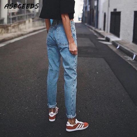 Vintage ladies boyfriend jeans for women mom high waisted jeans blue casual pencil trousers korean streetwear denim pants ► Photo 1/6