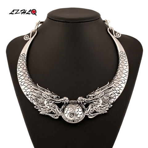LZHLQ Bohemian Ethnic Necklace Statement Women 2022 Hot Gypsy Vintage Double Dragons Choker Collar Tribe Jewelry Collier ► Photo 1/6