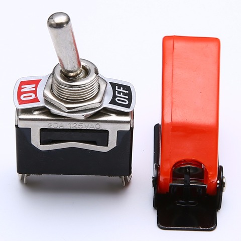 High Quality 1 Set Toggle Switch Cover ON/OFF SPST Toggle Switch Metal Lever Car Dash Light with Missile Cover ► Photo 1/6