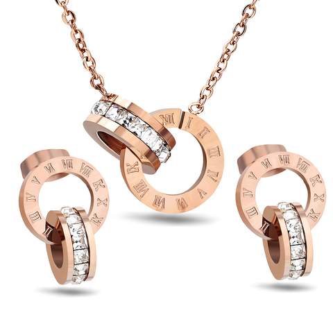 Hot Selling Stainless Steel Jewelry Set Rose Gold Color Roman Earring&Necklace For Women Wedding Accessories ► Photo 1/6