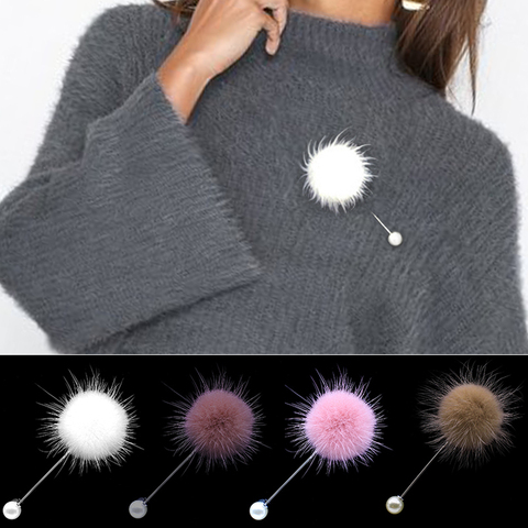 2022 new cute Charm Simulated Pearl Brooch Pins For Women Korean Fur Ball Piercing Lapel Brooches Collar Jewelry Gift Kids Girls ► Photo 1/6