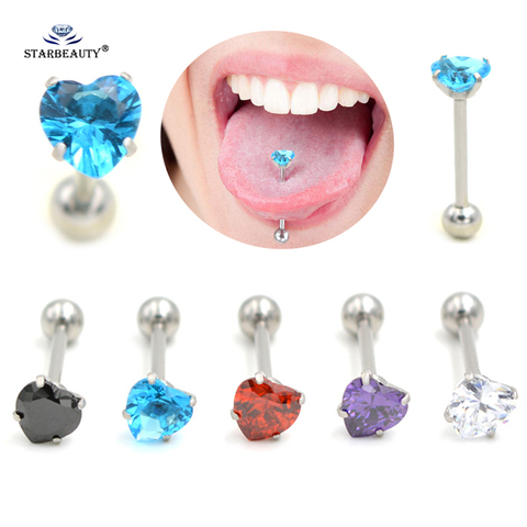Starbeauty 1pc 7mm Clear Zircon Heart Tongue Piercing Tongue Rings Barbell Helix Pircing Lengua Tonguepiercing Langue Jewelry ► Photo 1/6
