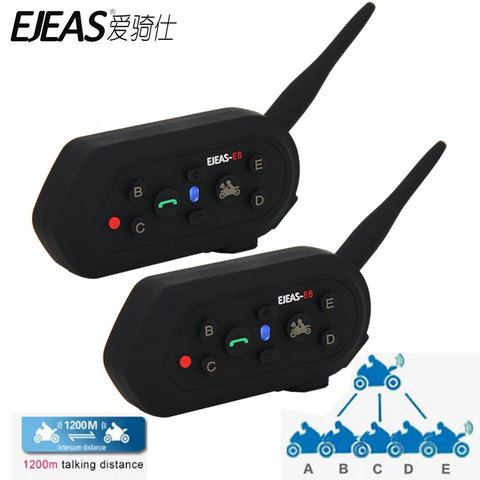 2 pcs EJEAS E6 Motorcycle Intercom VOX Headset Helmet Interphone Bluetooth Intercom for 6 Riders Communica ► Photo 1/6