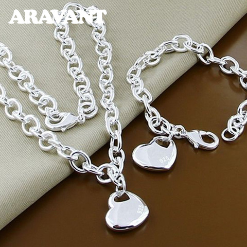 925 Silver Bridal Jewelry Sets Love Heart Necklace Bracelets Set For Women Jewelry ► Photo 1/1