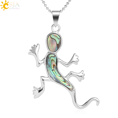 CSJA House Lizard Gecko Pendant & Necklace New Zealand Natural Abalone Shell Silver Color Pendants Animal Jewelry Women Men G053 ► Photo 1/6