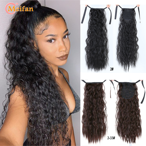 MEIFAN Long Afro Kinky Curly Ponytail Synthetic Hair Pieces Ribbon Drawstring Clip on Ponytail Hair Extensions False Hair Pieces ► Photo 1/6