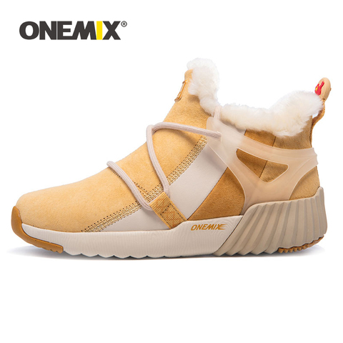 Onemix Women Sneakers Winter Boots Suede Leather Hairy Boots Outdoor Warm Woman Running Shoes Waterproof Walking Sneaker Boots ► Photo 1/6