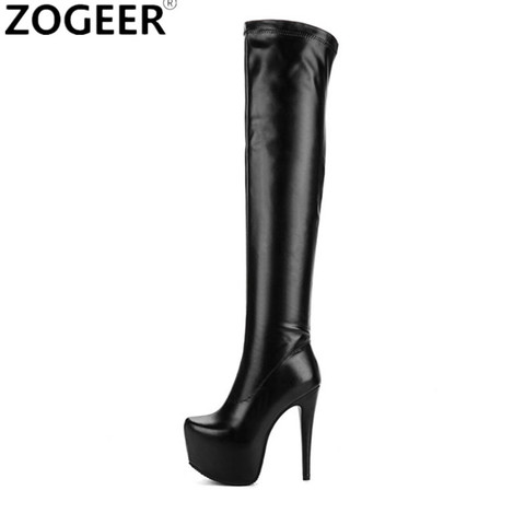 Thigh High Boots Women Extreme High Heel Boots Women Fashion Sexy Over the Knee Boots PU Leather Fetish Shoes Lady Plus Size 48 ► Photo 1/6