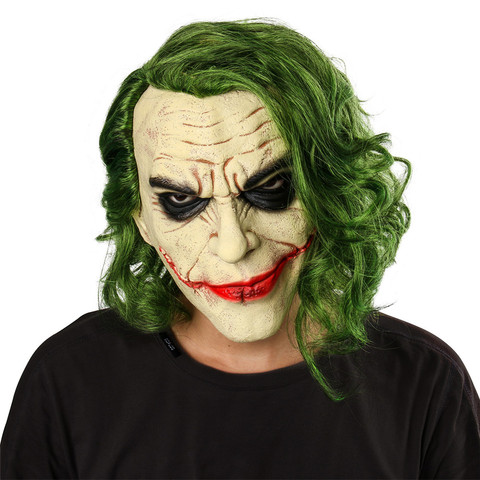 Joker Mask Movie The Dark Knight Cosplay Horror Scary Clown Mask with Green Hair Wig Latex Masks Halloween Party Props ► Photo 1/6