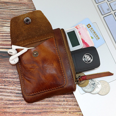 Simple Unisex Small Purse Retro Old Pure Men Cow Leather Key Bag Mini Coin Purse Leather Women Zipper Coin Pouch Storage Bag New ► Photo 1/6