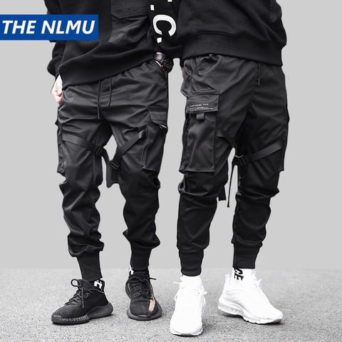 Hip Hop Black Pencil Pants Men Cargo Pants Streetwear Men Pockets Harem Joggers 2022 Spring Fashion Mens Pant Ribbon HD070 ► Photo 1/6