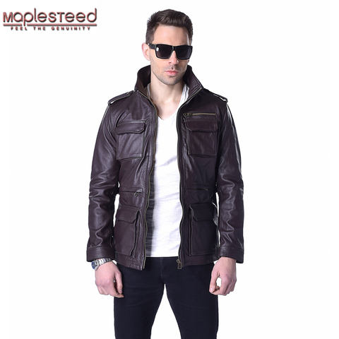 Factory M65 Genuine Leather Jacket Men Real Cow Skin Black Wine Red Brown Military Bomber Motorcycle Biker Male Leather Coat 143 ► Photo 1/6