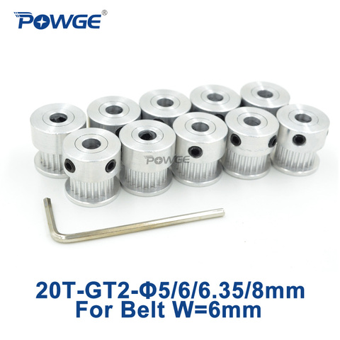 POWGE 20 teeth GT 2GT 2M Timing Pulley  Bore 5mm 6mm 6.35mm 8mm for Width 6mm 2MGT GT2 synchronous belt pulley 20teeth 20T 10pcs ► Photo 1/6