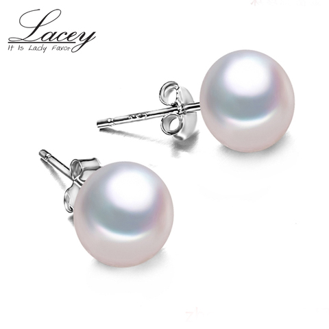 Big White Natural Freshwater Pearl Earrings Jewelry,925 Silver Sterling Pearl Stud Earrings Women For Daughter Girl Present ► Photo 1/5