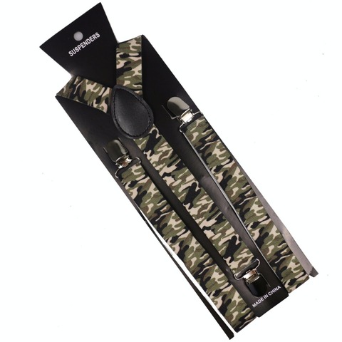 Winfox New Fashion 1 Inch Wide Army Green Men Women Unisex Clip-on Camouflage Suspenders Elastic Braces Camo ► Photo 1/4