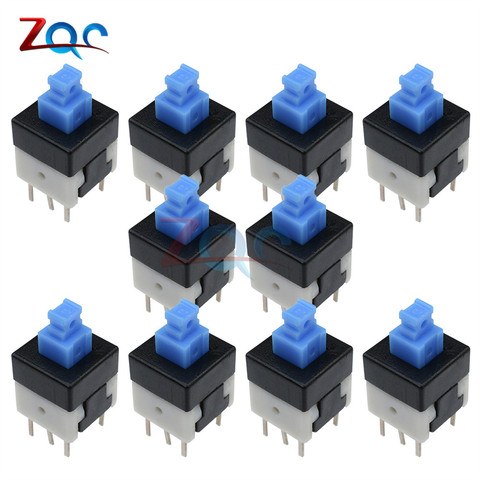 10pcs NEW 8X8mm Blue Cap DPDT Self-locking Type Square Button Switch 8*8 8X8 mm 6Pin Multimeter ► Photo 1/6