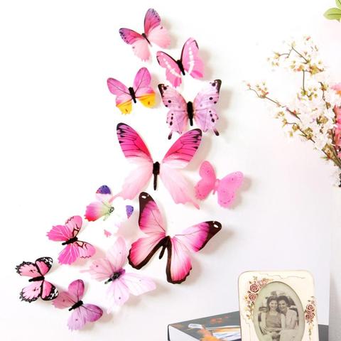 New Qualified Wall Stickers 12pcs Decal Wall Stickers Home Decorations 3D Butterfly Rainbow  PVC Wallpaper for living room ► Photo 1/6